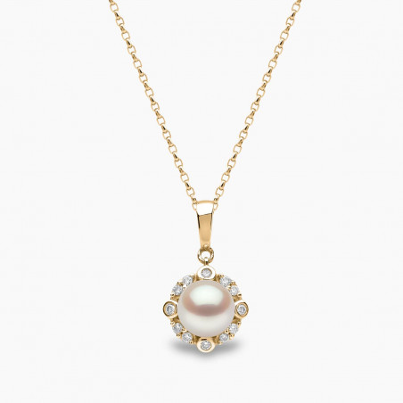 Trend 18K Gold Freshwater Pearl and Multi Diamond Halo Pendant