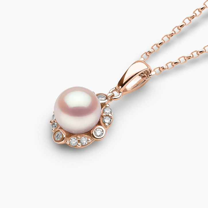 Trend 18K Gold Freshwater Pearl and Multi Diamond Halo Pendant