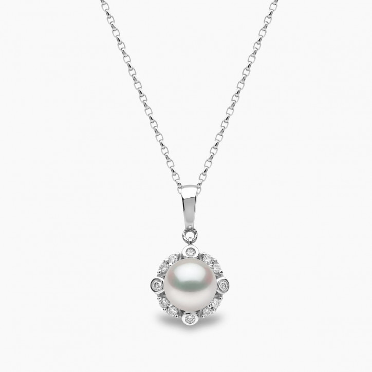 Trend 18K Gold Freshwater Pearl and Multi Diamond Halo Pendant