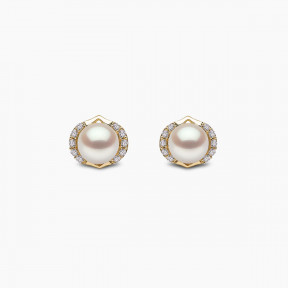 Trend 18K Gold Freshwater Pearl And Diamond Cosmic Stud Earrings