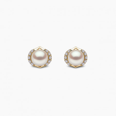 Trend 18K Gold Freshwater Pearl And Diamond Cosmic Stud Earrings