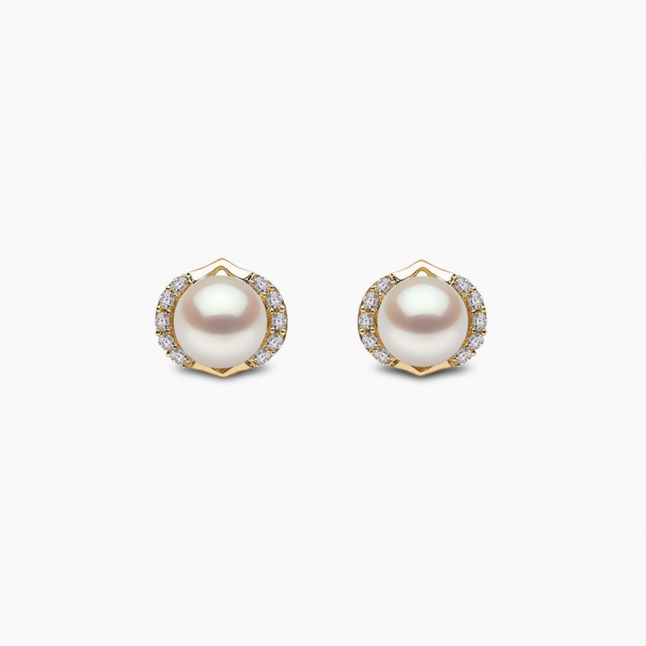 Trend 18K Gold Freshwater Pearl And Diamond Cosmic Stud Earrings