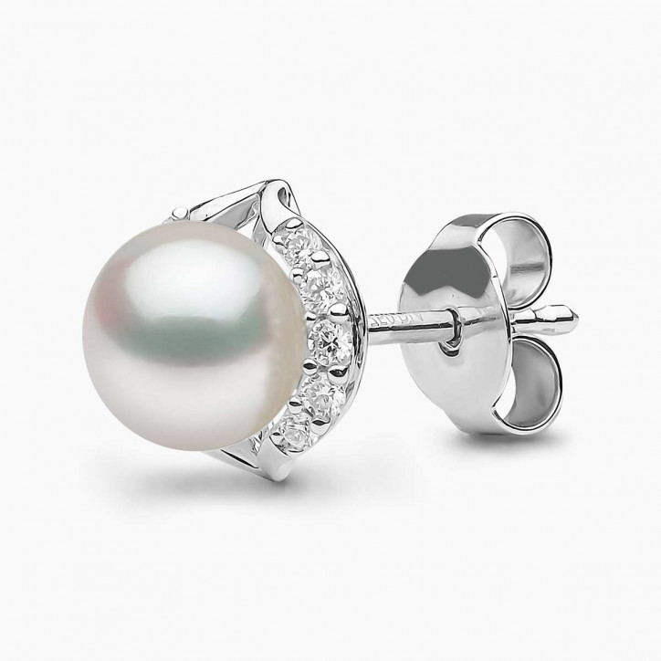 Trend 18K Gold Freshwater Pearl And Diamond Cosmic Stud Earrings