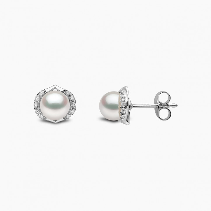 Trend 18K Gold Freshwater Pearl And Diamond Cosmic Stud Earrings