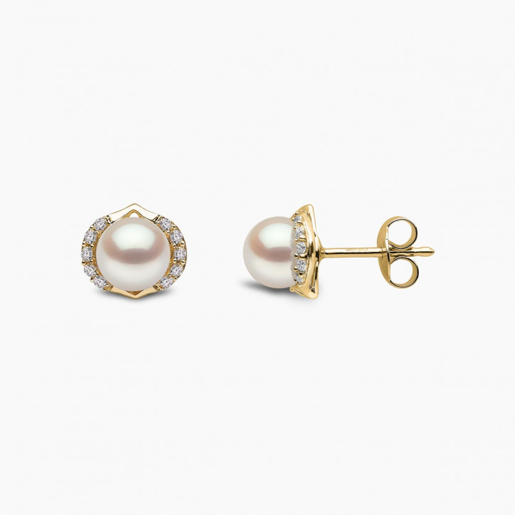 Trend 18K Gold Freshwater Pearl And Diamond Cosmic Stud Earrings