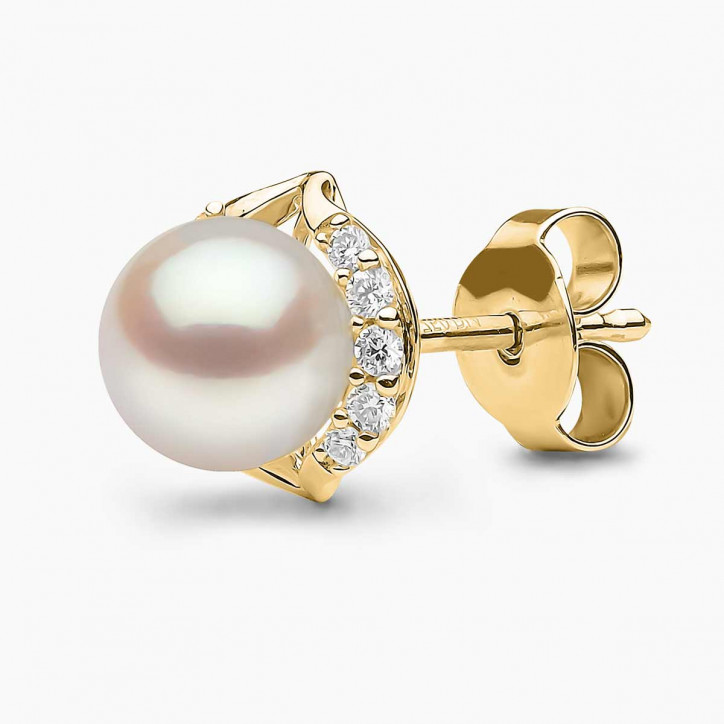 Trend 18K Gold Freshwater Pearl And Diamond Cosmic Stud Earrings