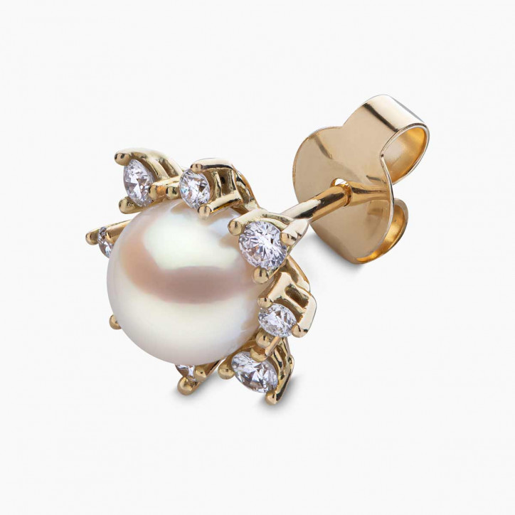 Trend 18K Gold Freshwater Pearl And Diamond Star Stud Earrings