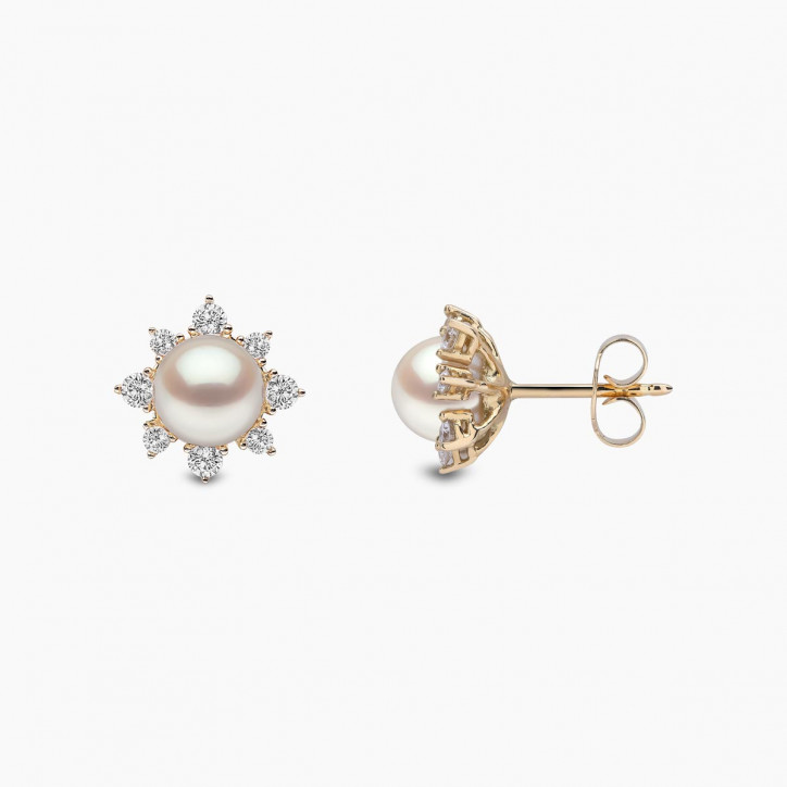 Trend 18K Gold Freshwater Pearl And Diamond Star Stud Earrings