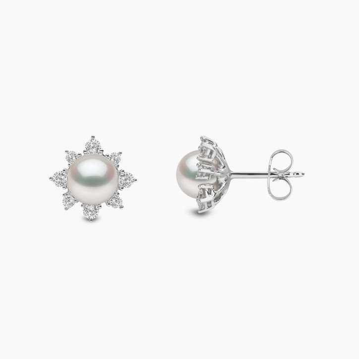 Trend 18K Gold Freshwater Pearl And Diamond Star Stud Earrings