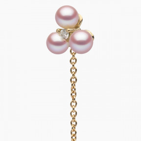 Trend 18K Gold Triple Freshwater Pearl and Diamond Pull Through Chain Earrings