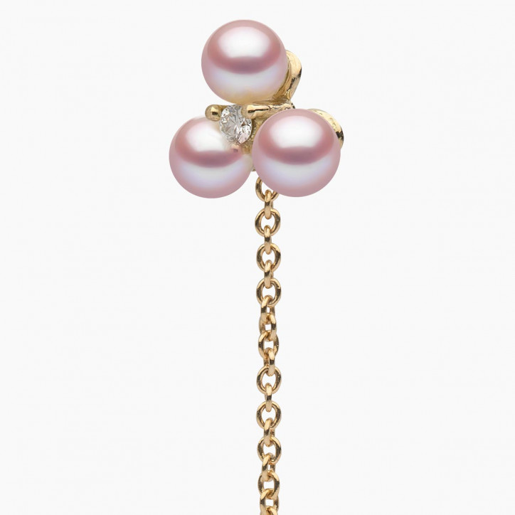 Trend 18K Gold Triple Freshwater Pearl and Diamond Pull Through Chain Earrings