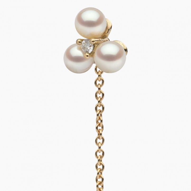 Trend 18K Gold Triple Freshwater Pearl and Diamond Pull Through Chain Earrings