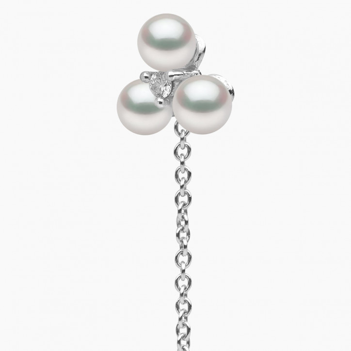 Trend 18K Gold Triple Freshwater Pearl and Diamond Pull Through Chain Earrings