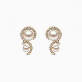 Trend 18K Gold Freshwater Pearl And Diamond Twist Stud Earrings