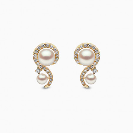 Trend 18K Gold Freshwater Pearl And Diamond Twist Stud Earrings