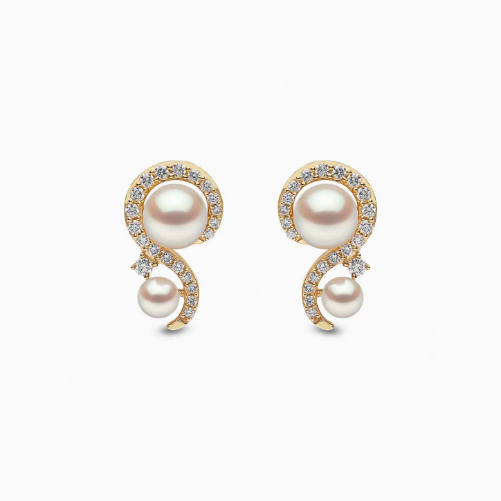 Trend 18K Gold Freshwater Pearl And Diamond Twist Stud Earrings