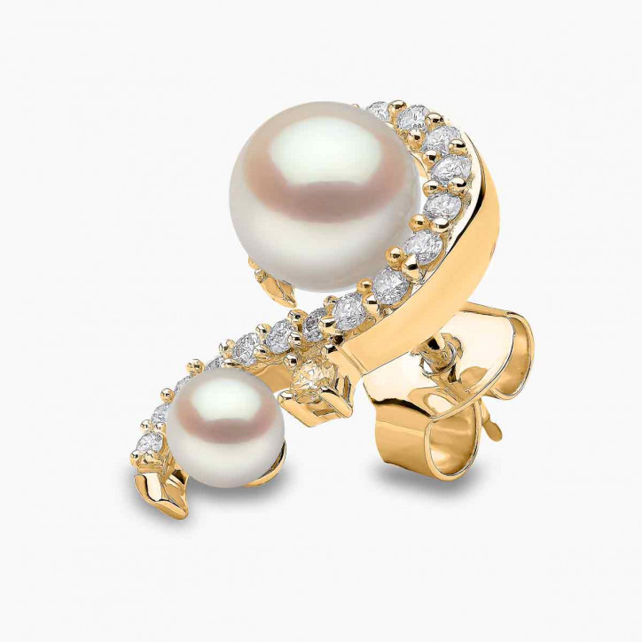 Trend 18K Gold Freshwater Pearl And Diamond Twist Stud Earrings