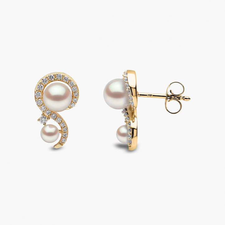 Trend 18K Gold Freshwater Pearl And Diamond Twist Stud Earrings