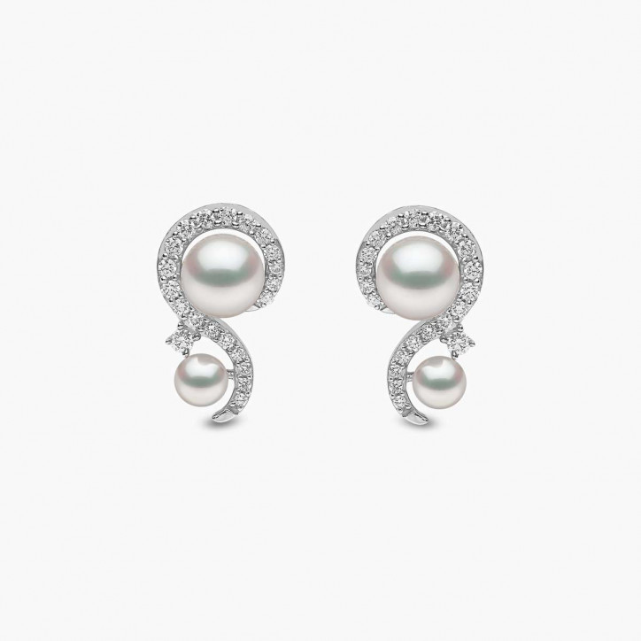 Trend 18K Gold Freshwater Pearl And Diamond Twist Stud Earrings