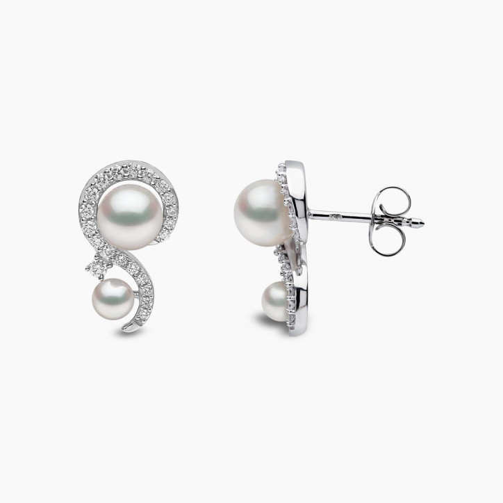 Trend 18K Gold Freshwater Pearl And Diamond Twist Stud Earrings