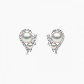 Trend 18K Gold Freshwater Pearl And Diamond Half Heart Stud Earrings