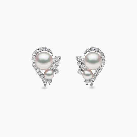 Trend 18K Gold Freshwater Pearl And Diamond Half Heart Stud Earrings