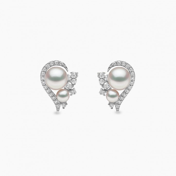 Trend 18K Gold Freshwater Pearl And Diamond Half Heart Stud Earrings