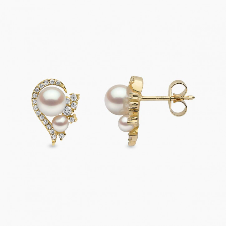 Trend 18K Gold Freshwater Pearl And Diamond Half Heart Stud Earrings