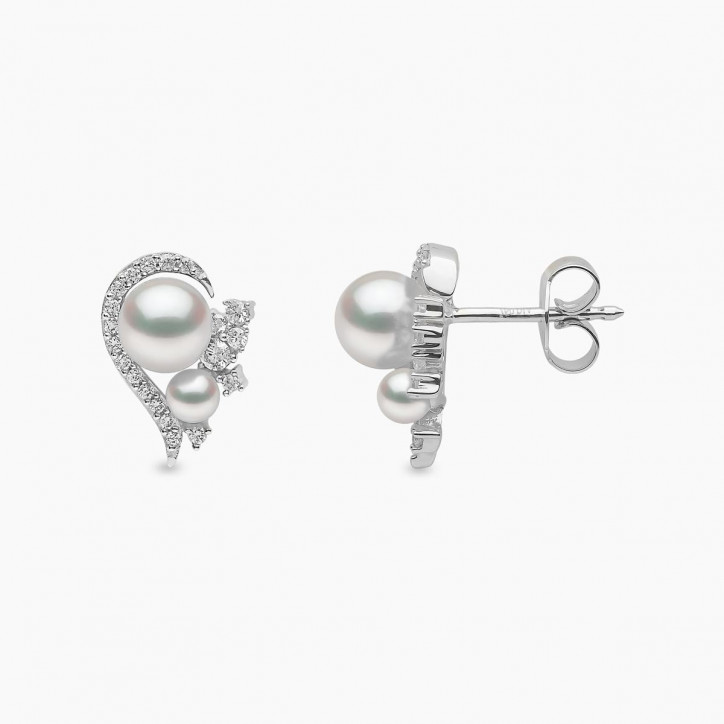 Trend 18K Gold Freshwater Pearl And Diamond Half Heart Stud Earrings