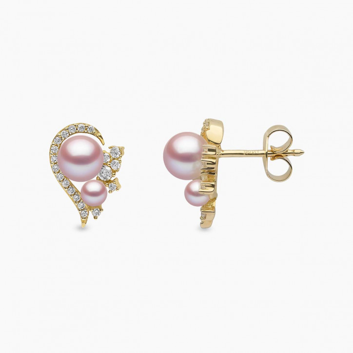 Trend 18K Gold Freshwater Pearl And Diamond Half Heart Stud Earrings