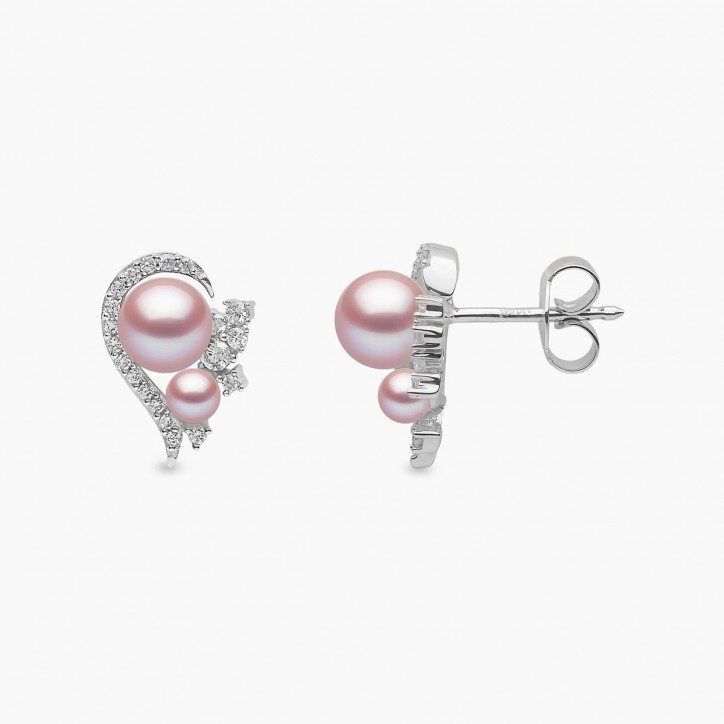 Trend 18K Gold Freshwater Pearl And Diamond Half Heart Stud Earrings