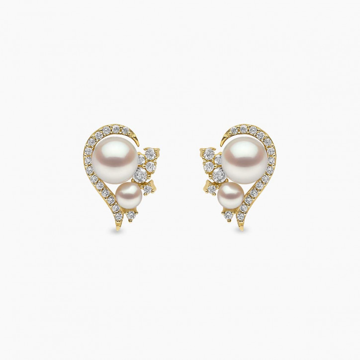 Trend 18K Gold Freshwater Pearl And Diamond Half Heart Stud Earrings