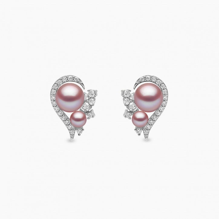 Trend 18K Gold Freshwater Pearl And Diamond Half Heart Stud Earrings