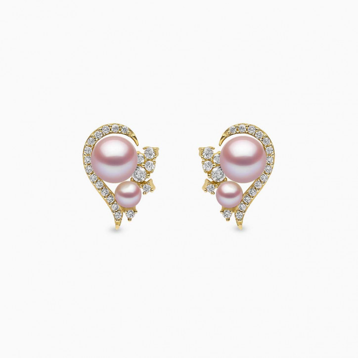 Trend 18K Gold Freshwater Pearl And Diamond Half Heart Stud Earrings