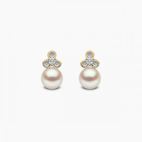 Trend 18K Gold Freshwater Pearl And Mini Diamond Motif Stud Earrings