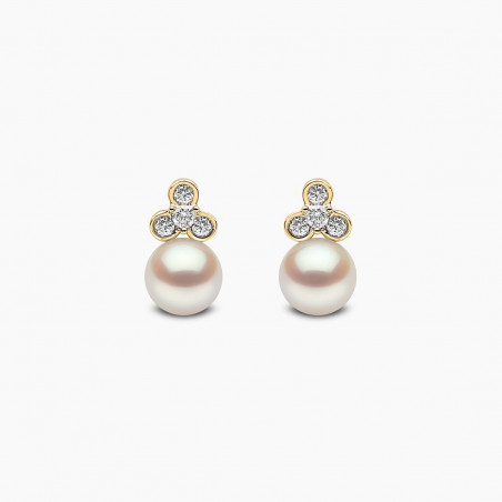 Trend 18K Gold Freshwater Pearl And Mini Diamond Motif Stud Earrings