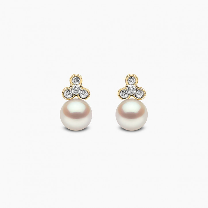 Trend 18K Gold Freshwater Pearl And Mini Diamond Motif Stud Earrings