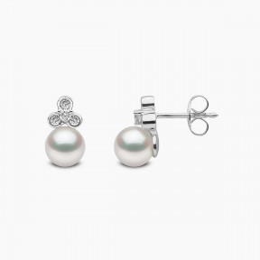 Trend 18K Gold Freshwater Pearl And Mini Diamond Motif Stud Earrings