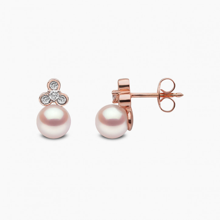 Trend 18K Gold Freshwater Pearl And Mini Diamond Motif Stud Earrings