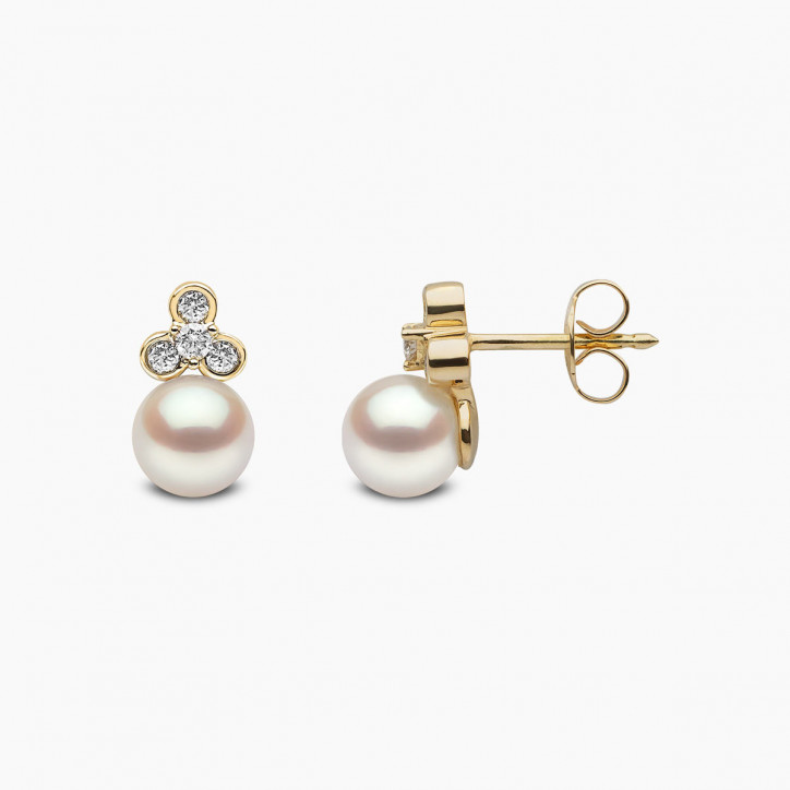 Trend 18K Gold Freshwater Pearl And Mini Diamond Motif Stud Earrings