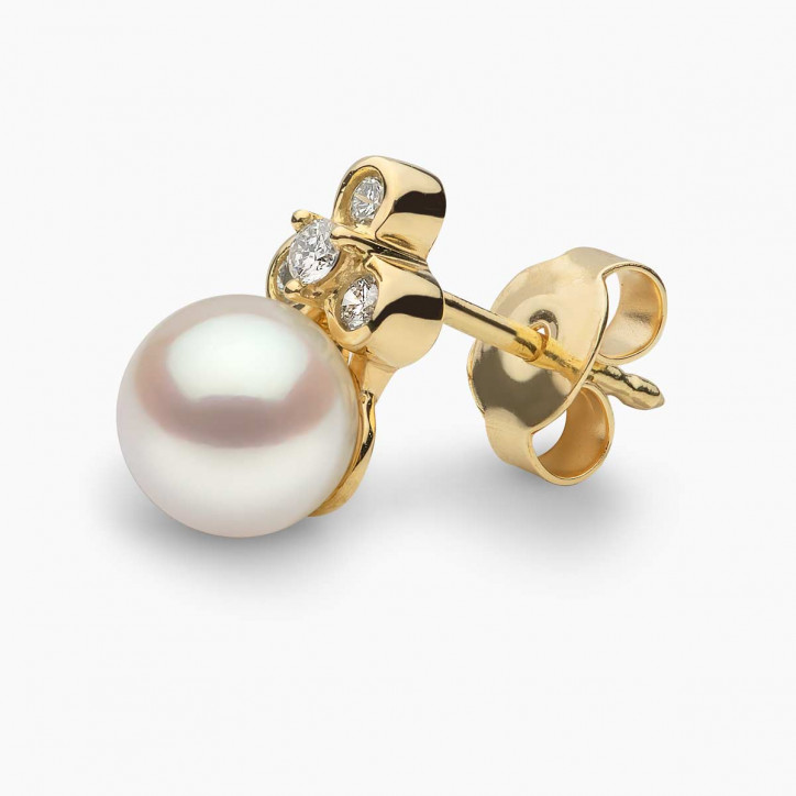 Trend 18K Gold Freshwater Pearl And Mini Diamond Motif Stud Earrings