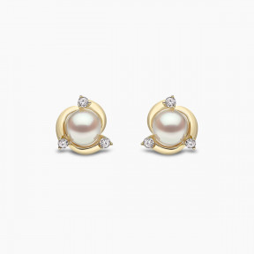 Trend 18K Gold Freshwater Pearl And Round Diamond Stud Earrings