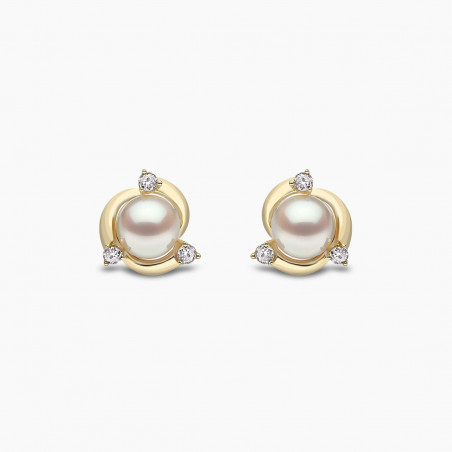 Trend 18K Gold Freshwater Pearl And Round Diamond Stud Earrings