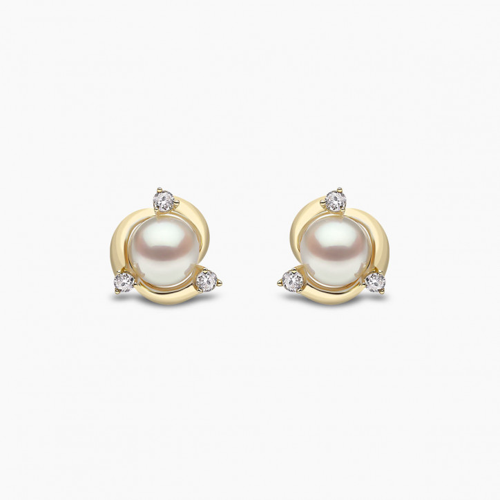 Trend 18K Gold Freshwater Pearl And Round Diamond Stud Earrings