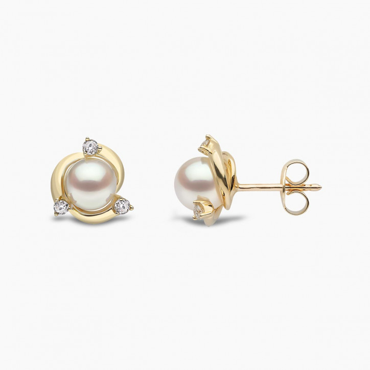 Trend 18K Gold Freshwater Pearl And Round Diamond Stud Earrings