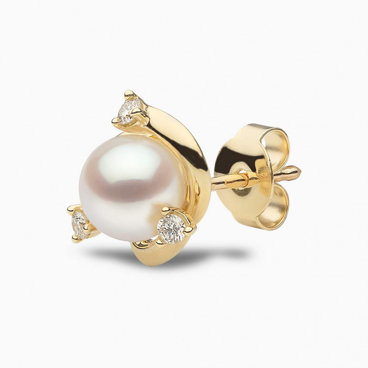 Trend 18K Gold Freshwater Pearl And Round Diamond Stud Earrings