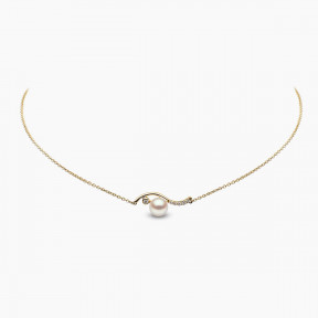 Trend 18K Gold Freshwater Pearl And Diamond Curve Necklace