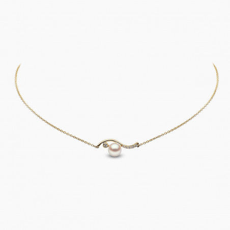 Trend 18K Gold Freshwater Pearl And Diamond Curve Necklace