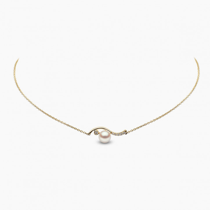 Trend 18K Gold Freshwater Pearl And Diamond Curve Necklace