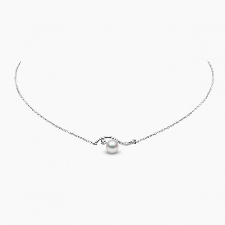 Trend 18K Gold Freshwater Pearl And Diamond Curve Necklace